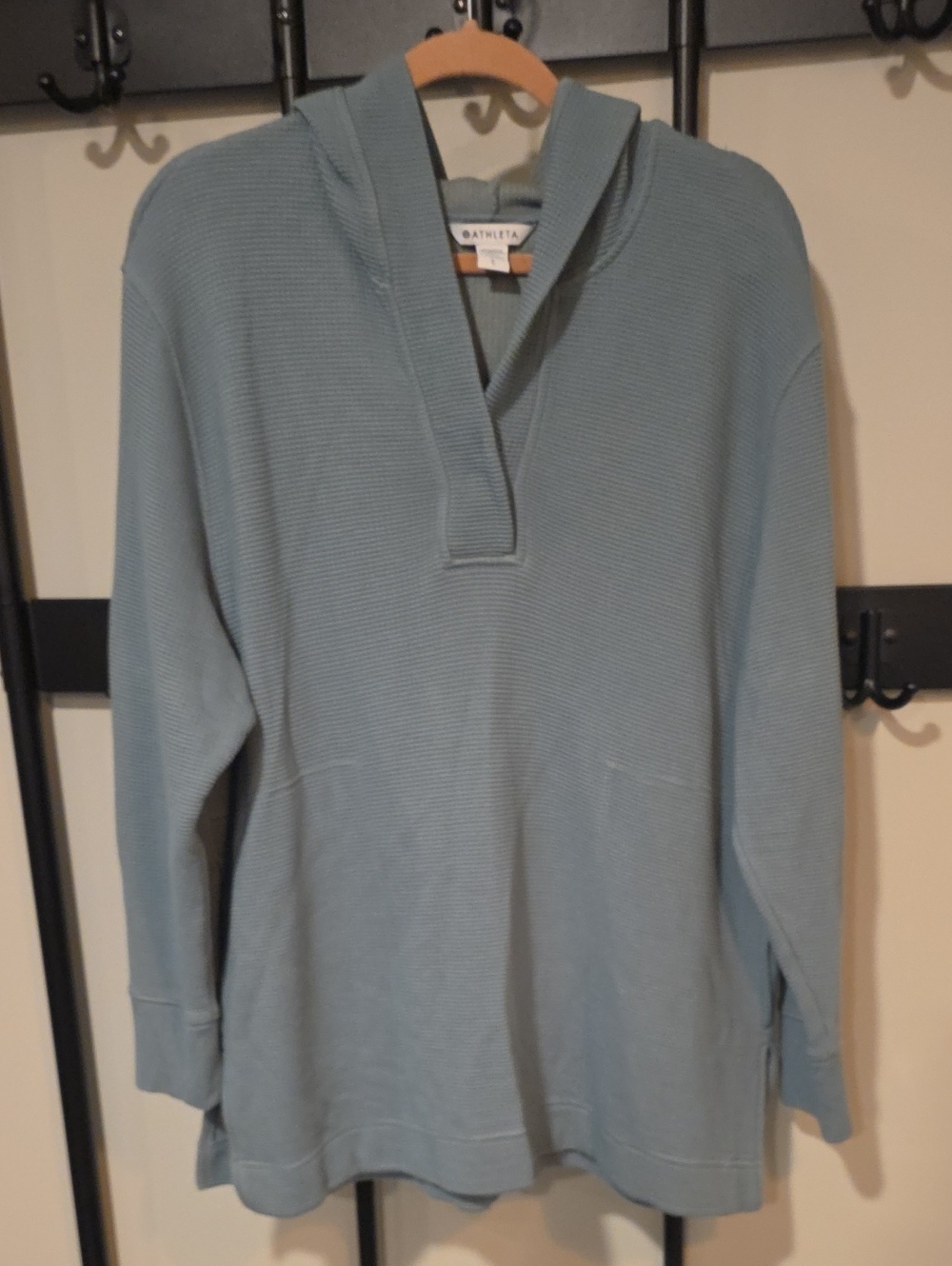 Athleta V-Neck Hooded Sweater in Dusty Blue